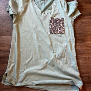 First Love Sage Top with Animal Print Pocket